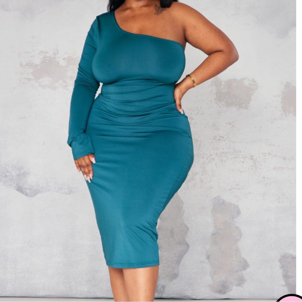 3/$25 Emerald green/blue one shoulder dress - Picture 2 of 2